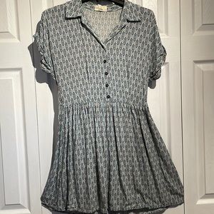 Bebop blue floral patterned button down collared dress size large